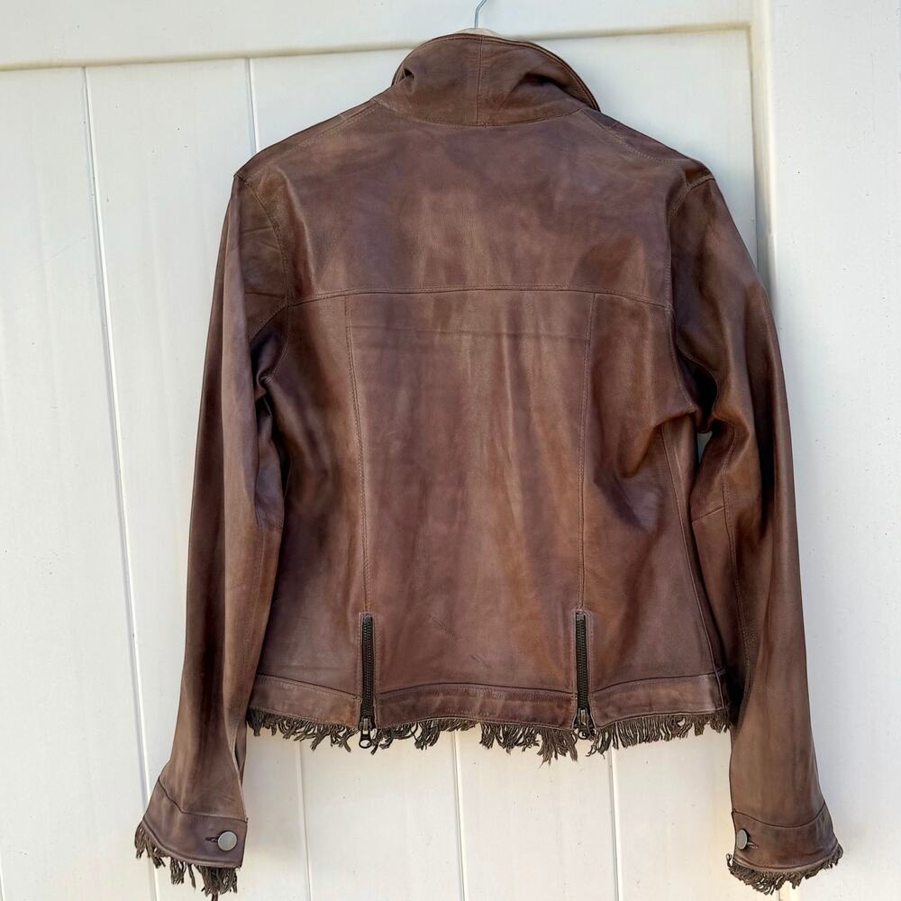 Jakett Alexa Jacket Washable Genuine Leather Fringe Patina Crop JKT NYC Brown S - Picture 3 of 9